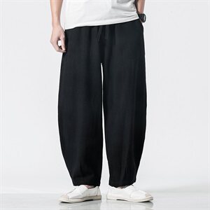 春夏中国风亚麻男裤子复古宽松大码阔腿哈伦裤QT6008-1/K028/P65图片