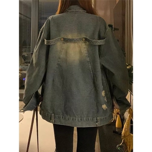 美式复古小众设计感拉链宽松水洗牛仔外套男女春季高街夹克上衣潮图片