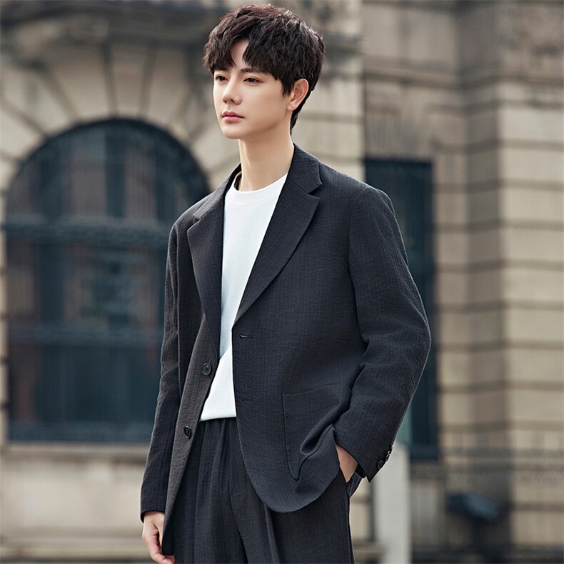 2025新款男士休闲西装阔版(偏大)高级感港风痞帅单西85885-P195，男装西服，电商A355（原A415）