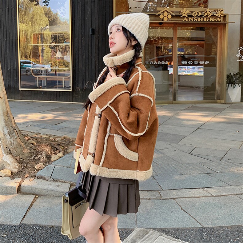 新款现货主推皮毛一体外套9896-P185-K268,女装短外套,2C129