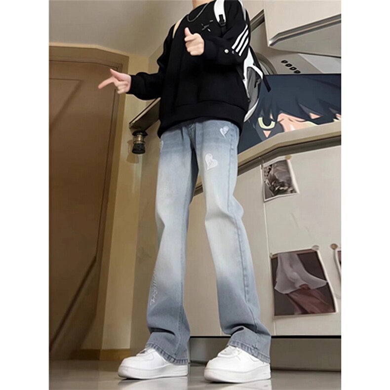 春季美式刺绣牛仔裤男直筒潮牌高街休闲宽松阔腿长裤子LA5533-P47,男装牛仔裤,星座1008