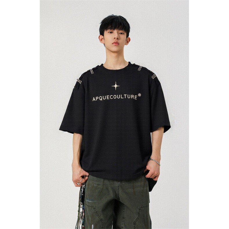 金属装饰液态印花潮男短袖大码短袖，男装T恤，星座203-1