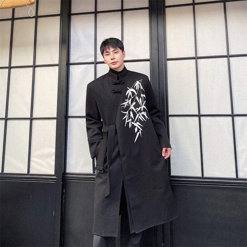 冬季加厚毛呢大衣中式刺绣双门襟复古立领盘扣风衣2631,男装毛呢大衣,电商A246