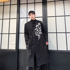 冬季加厚毛呢大衣中式刺绣双门襟复古立领盘扣风衣2631，男装毛呢大衣，电商A246