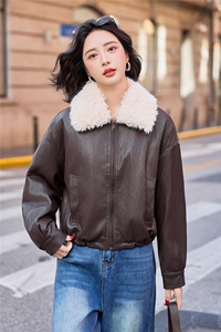 高级感皮面棉服女2025冬季新款保暖毛领羽绒棉PU皮衣短外套上衣图片