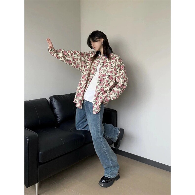 港风新中式复古春秋碎花衬衫长袖男秋季粉色衣服休闲外套,男装衬衫,星座1007（原301D）