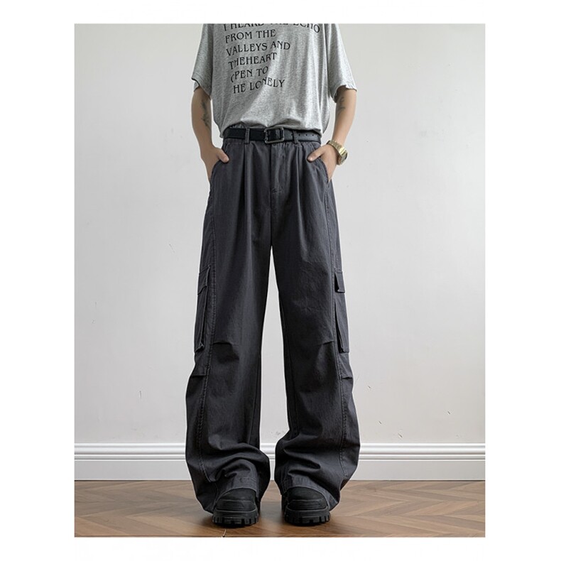 美式设计感原创直筒多口袋可调节抽绳休闲宽松长裤ins潮K0205-P68，男装休闲裤，星座308B-2