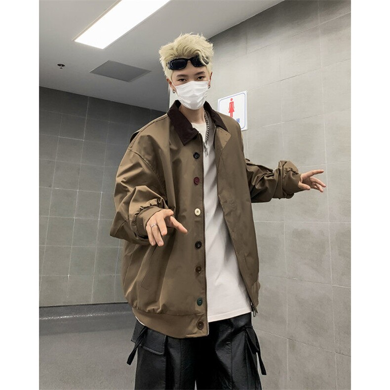 复古设计感拼色工装翻领夹克男潮牌宽松情侣休闲外套JK196-P65,男装夹克,星座308B-1