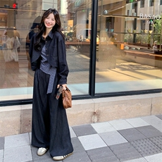 休闲减龄穿搭工装夹克套装女春秋2025超火好看高级感阔腿裤三件套，女装套装/套裙，2C007