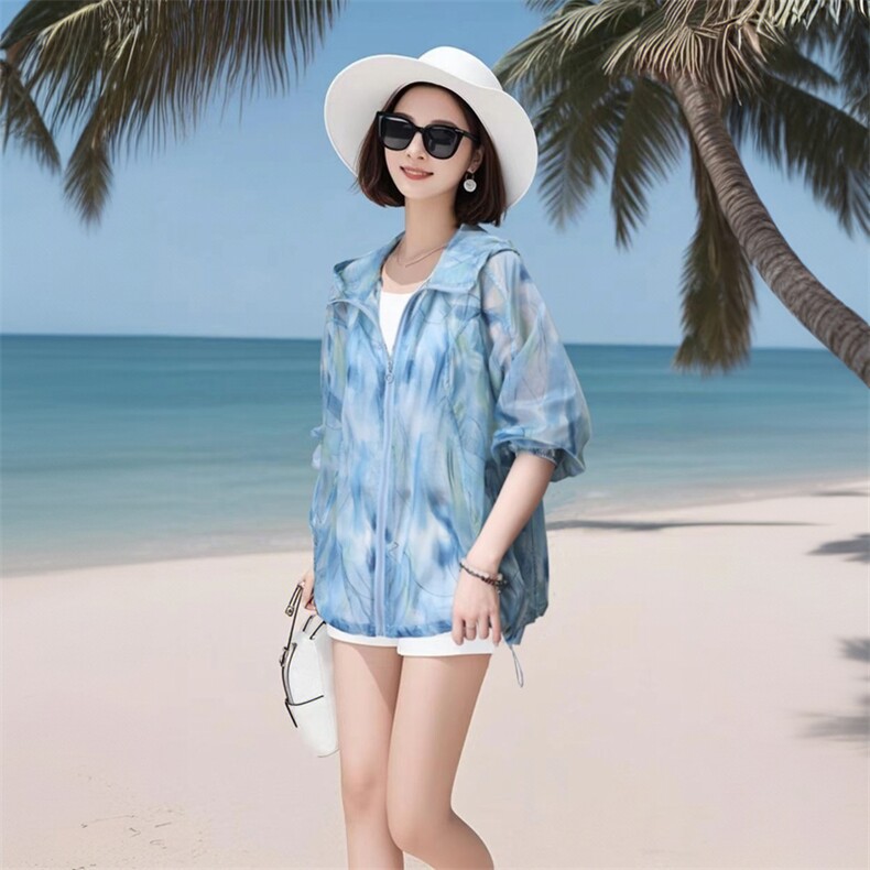 2026春夏季新款中长款防晒衣印花轻薄外套B25802,女装防晒衣,板酷