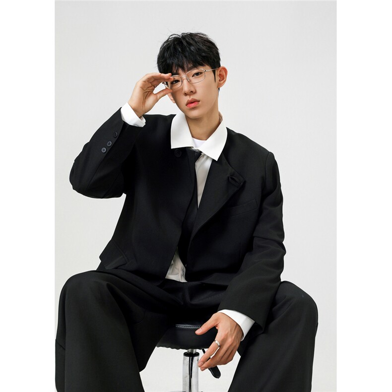 无影墙圆领新中式西服M-5XL大码宽松休闲西装男XF78107P85控138，男装西服套装，星座227-7