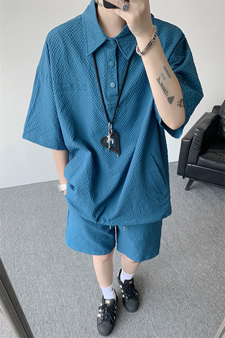 8XL-M日系工装短袖衬衫男夏季POLO衫t恤休闲运动套装TZ38004特P55,男装Polo衫,电商B312