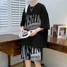 夏上新时尚潮牌圆领套头半袖套装印花短裤T恤男女6637-P60控价88，男装T恤，电商A441-1