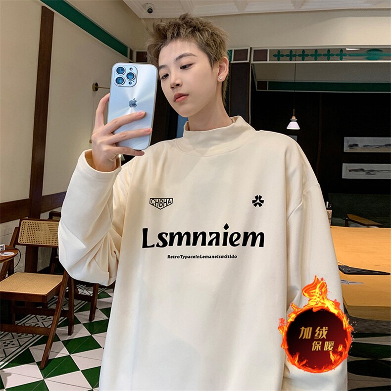一件过冬重磅保暖针织衫德绒加绒加厚卫衣半高领打底长袖T恤DR98,男装T恤,电商A486