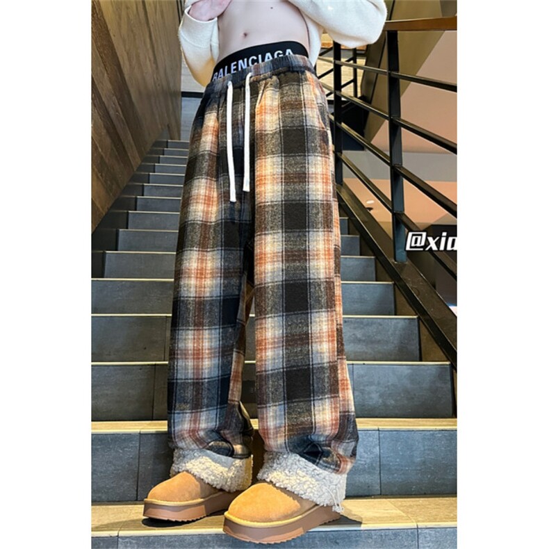 XZ616秋冬重磅加绒格子条纹拼接羊羔绒休闲长裤TY1170P65控88,男装休闲裤,星座512A（原616）