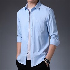 2023年秋季中年长袖衬衫男士宽松休闲商务衬衣中老年爸爸带口袋，男装衬衫，电商B212（原钱塘6029）
