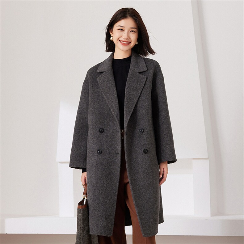 中长款大衣2024年秋冬季新款针织羊毛女士双面呢大衣,女装双面呢大衣,织美生
