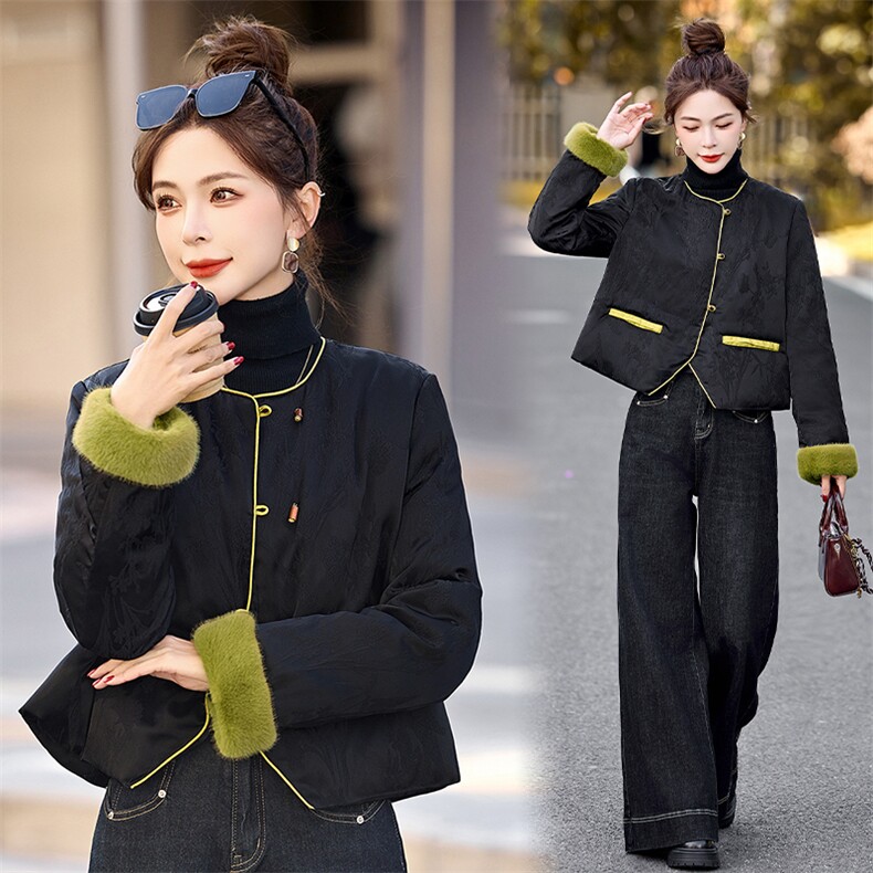 轻薄羽绒服女2024冬季新款小个子新中式国风短款独特漂亮黑色外套,女装羽绒服,半夏
