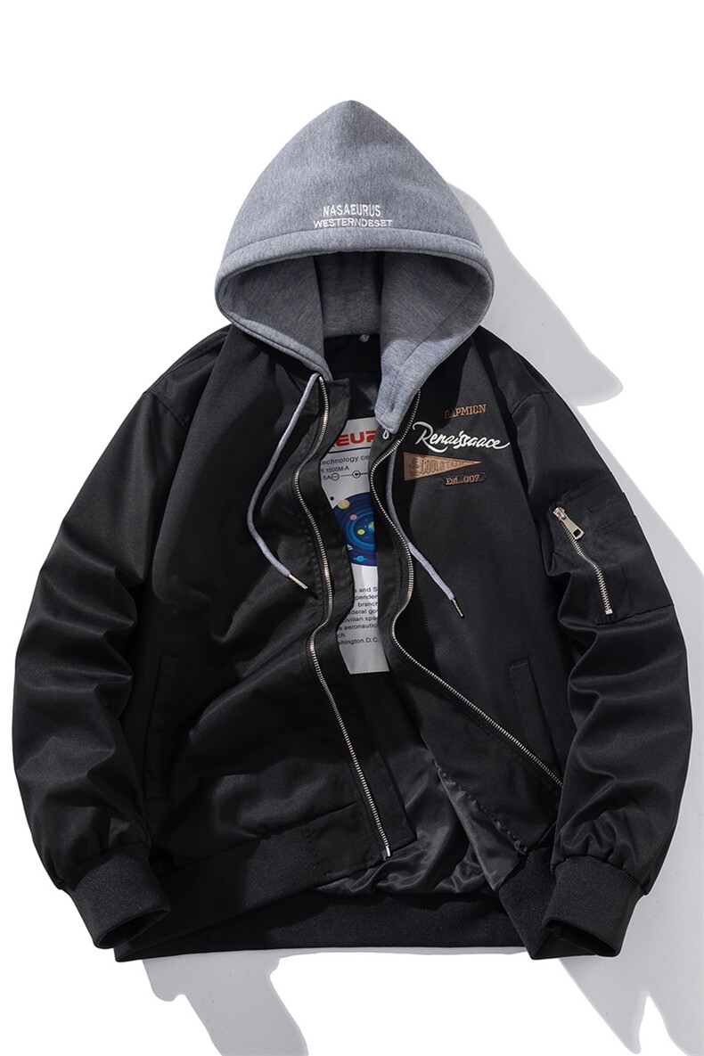 现货三色带帽可拆卸秋冬飞行服棉服情侣装夹克,男装夹克,电商A105