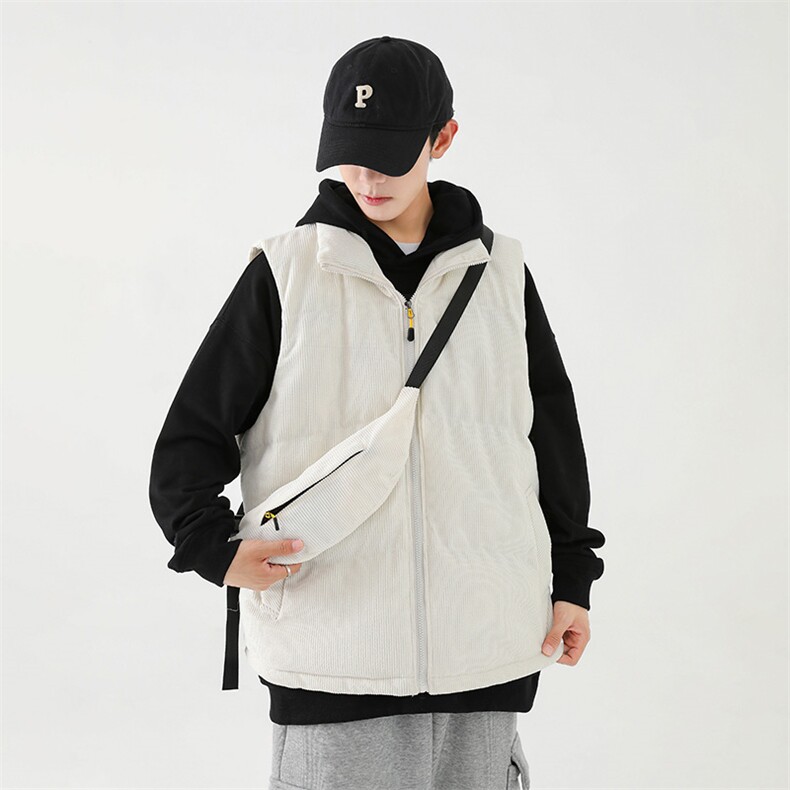冬季灯芯绒棉马甲男复古加厚立领棉服情侣外套配挎包8516-P70,男装棉衣,电商B306