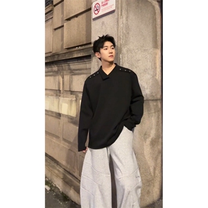 美式翻领polo长袖卫衣不规则解构领长袖T上衣外套504-T551-特P26图片