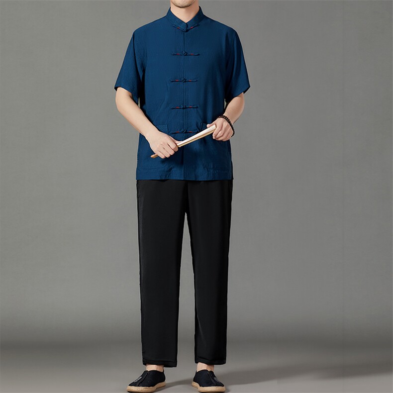 2026夏季薄款高端风冰丝短袖衬衫套装唐装汉服HL23812-P120,男装休闲套装,星座1105-3