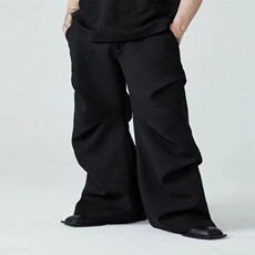 美式小众西裤男褶皱拖地微喇休闲裤高级感宽松直筒垂感阔脚裤，男装西裤，星座218-8