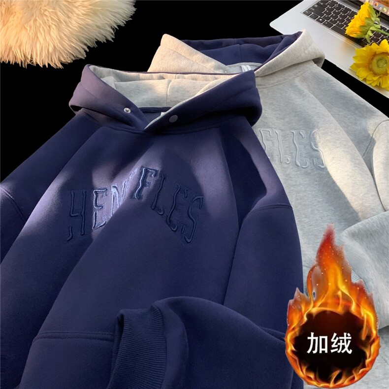 db107加绒加厚tp60重磅美式套头连帽cleanfit卫衣男女同款,男装卫衣,电商B386
