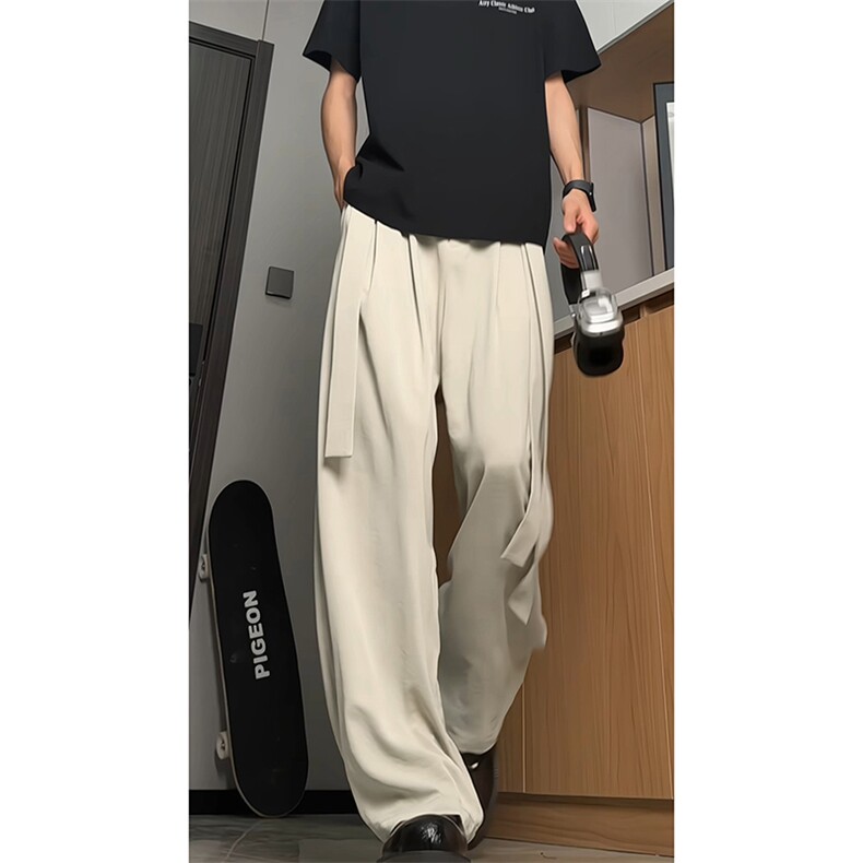 垂感阔腿弯刀西裤男夏季美式复古飘带冰丝裤子-A2065TP45控68,男装西裤,电商B241