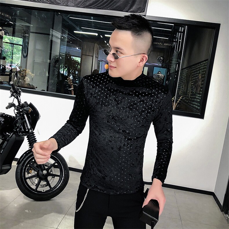 店主风T恤男长袖针织衫外穿网红半高领波点打底衫A068-QS13-P45,男装T恤,星座419（原A233）