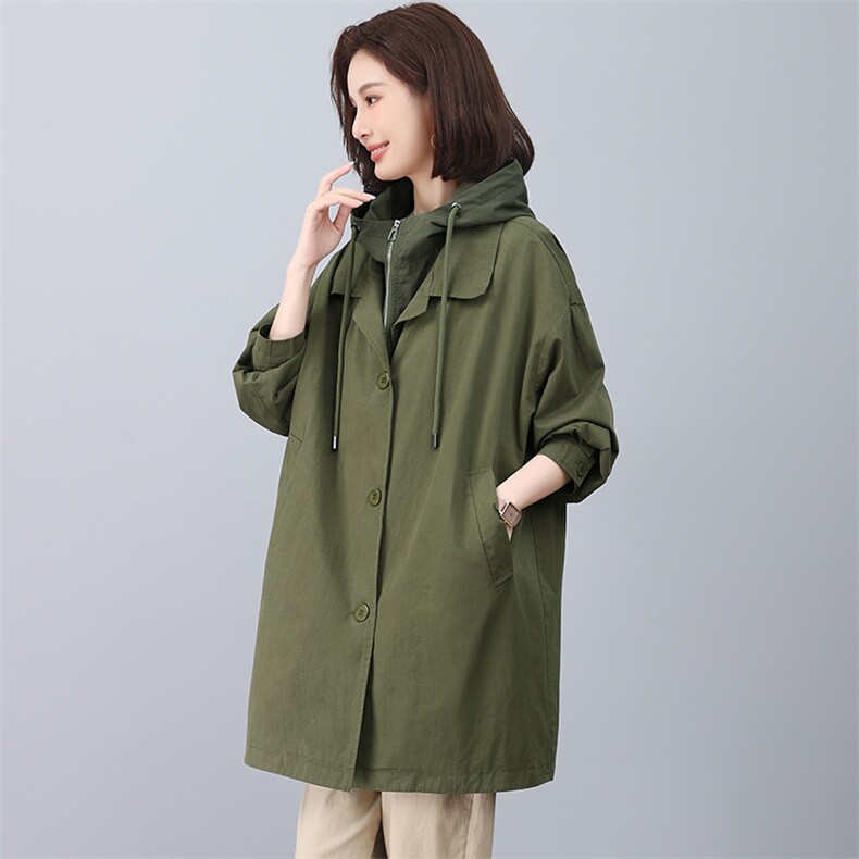 春季气质风衣女中长款大码显瘦洋气减龄时尚休闲外套春秋2025新款,女装风衣,江忆布依