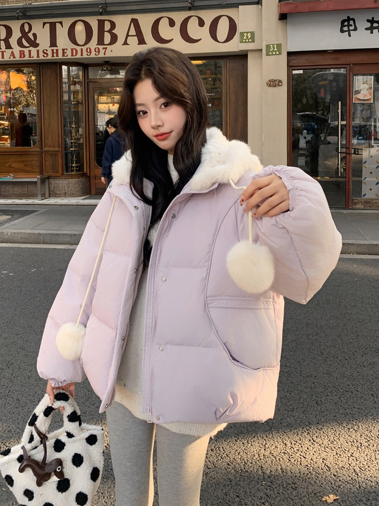 现货2025冬季新款25118-P305-K458可拆兔毛帽子紫色50羽绒服,女装羽绒服,浙宝128（原290）