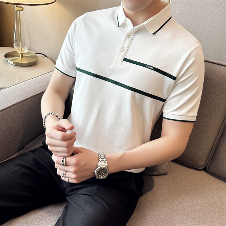 2023织带设计夏季短袖T恤翻领Polo衫大码半袖上衣T0240-P48,男装T恤,电商D342