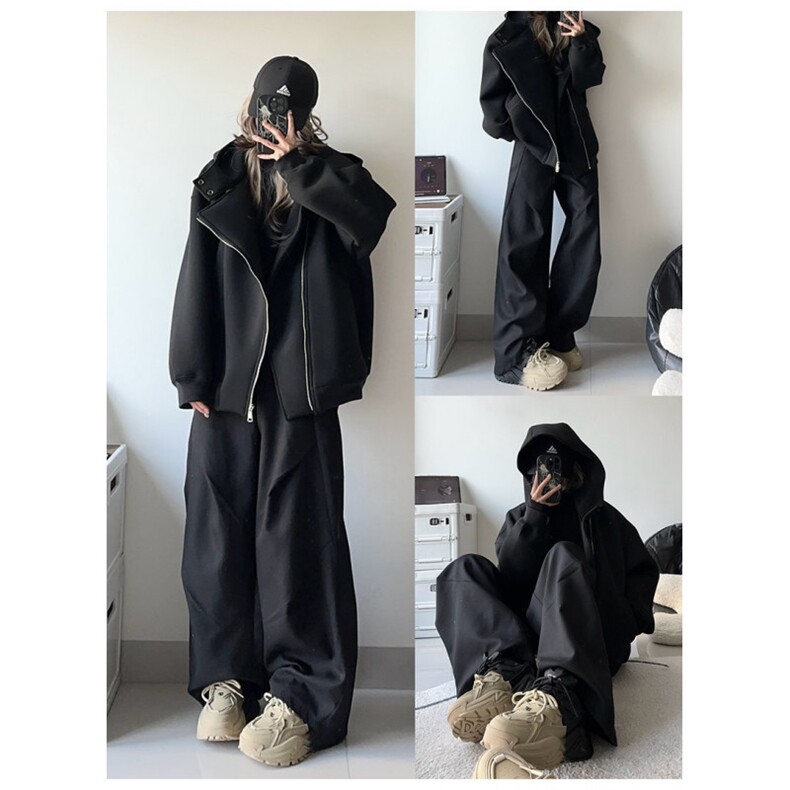 网图重磅380克全棉宽松设计感拉链套头连帽卫衣外套AH912-P58,女装短外套,四季星座610B