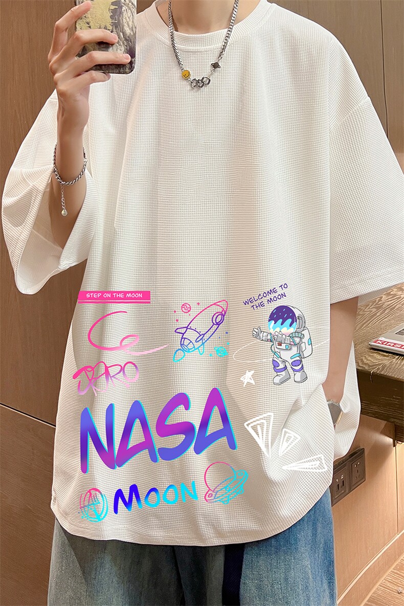 NASA联名同款华夫格t恤男短袖男大码五分袖酒店风HT73186-P22,男装T恤,电商A040