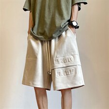 24美式重磅鹿皮绒钢印短裤夏季宽松大码五分裤KH111P48控68，男装牛仔裤，电商A341