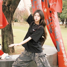 双纱纯棉彩虹刺绣短袖T恤男夏季潮牌美式高街宽松情侣内搭打底衫，男装T恤，电商A486