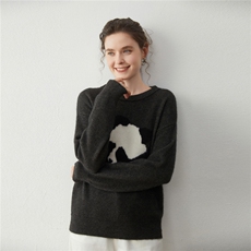 2025年秋季新款百搭女士熊猫刺绣圆领套衫，女装羊绒衫，蒂暖羊绒