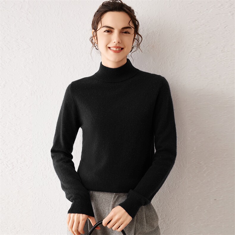 秋冬季35%羊绒简约休闲百搭时尚12针双层领正肩半高羊绒衫，女装羊绒衫，云暖羊山羊绒
