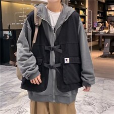春秋新款假两件工装开衫卫衣情侣宽松上衣服外套机能风W3627-P53，男装夹克，星座512-2