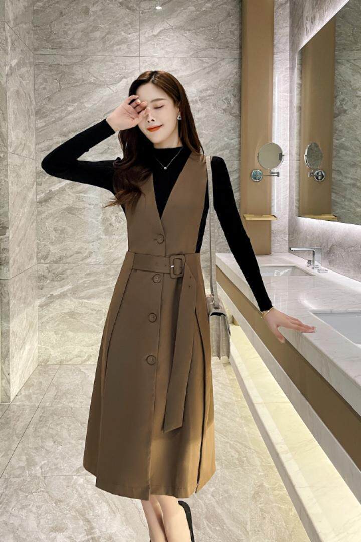 现货2021秋冬新品背带裙简约大气，其它，秀水百合