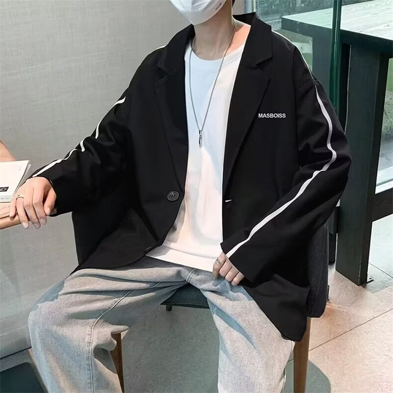 西服男韩版潮流关键是去拼色字母2024春季新款ins外套W5677-P47,男装西服,星座412-3