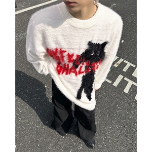 潮牌美式高街2024宽松针织衫秋冬慵懒风圆领毛衣男女MY09813-P58图片