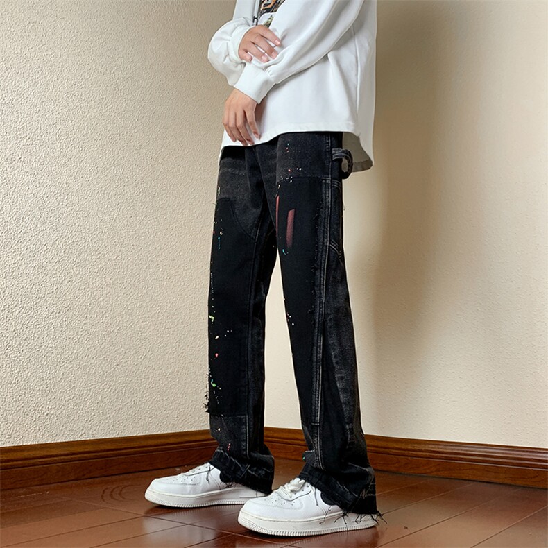 B221美式ins高街小众男女情侣款喷墨修身牛仔裤LK22084-P70控98,男装牛仔裤,电商B221