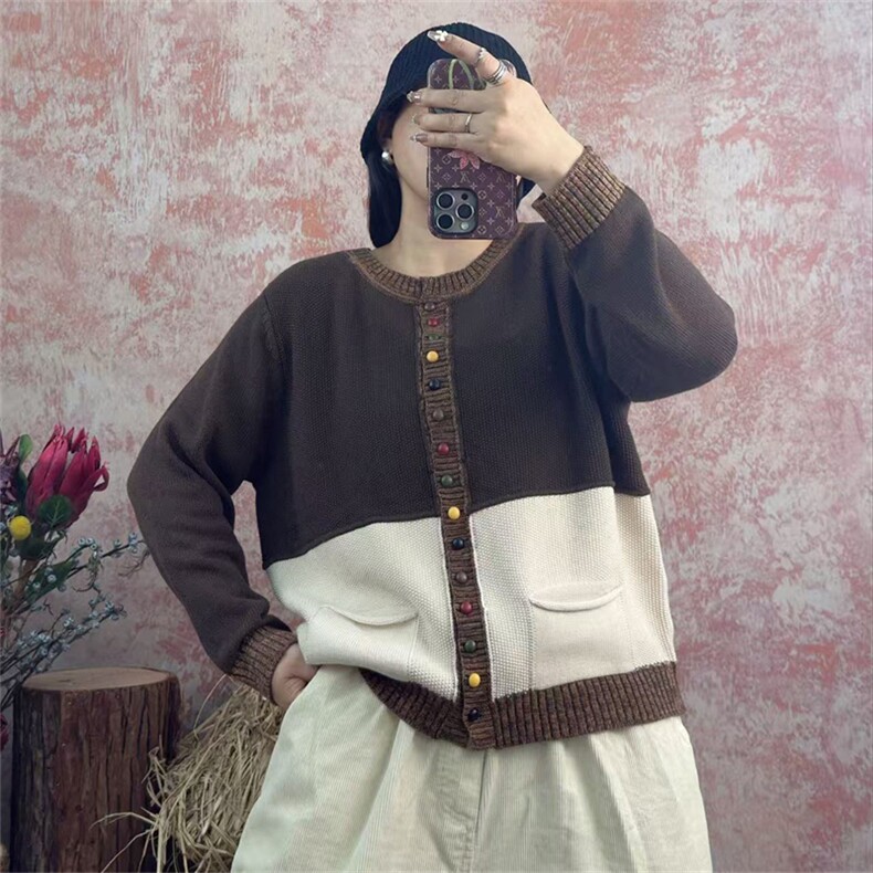 2025年秋季新款四色彩扣带兜针织女士开衫时尚休闲通勤百搭，女装针织衫/毛衣，秋虹羊绒