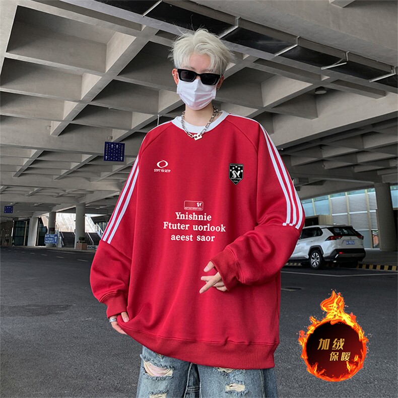 抖音得物供货提供视频秋冬重磅美式宽松织带圆领卫衣0327,男装卫衣,电商A486