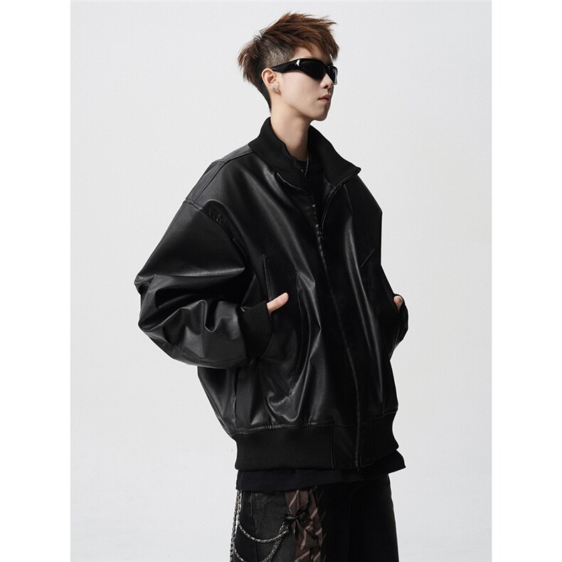 XZ518-1-MG388特P80美式短宽皮夹克男款cleanfit廓形立领外套男，男装夹克，星座518-1（原A432-1）