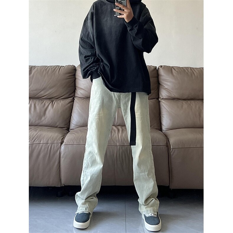 WASSUPHAPPY美式水洗泛黄牛仔裤男款夏季潮牌水洗做旧休闲长裤子，男装牛仔裤，星座B271