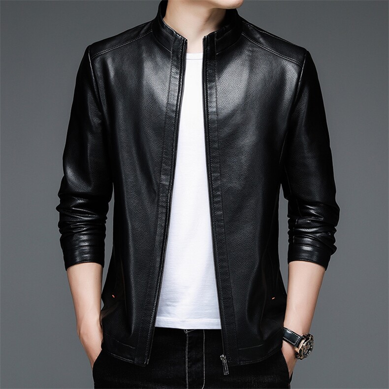 时尚黑色皮夹克男士外套2023年秋季新款加绒加厚休闲PU机车皮衣男，男装皮衣，电商B212（原钱塘6029）