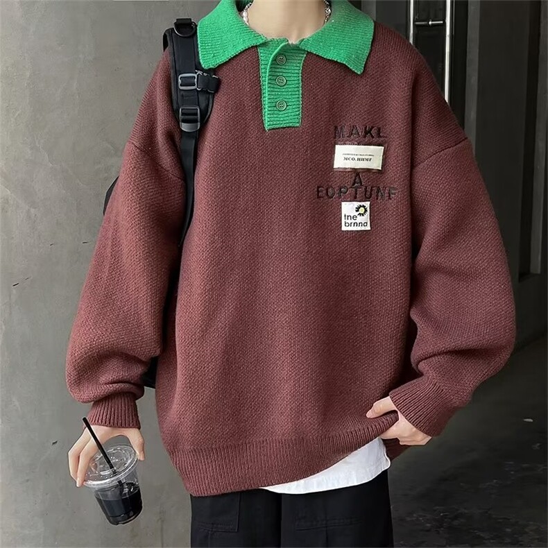 圆领毛衣男港味2023秋季复古日系针织长袖POLO领毛衣M19P45,男装针织衫/毛衣,星座1116-2